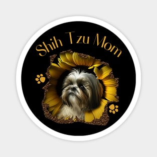 Womens Shih Tzu Mom Sunflower Paw Cute Dog Lover Owner Women Gift Magnet